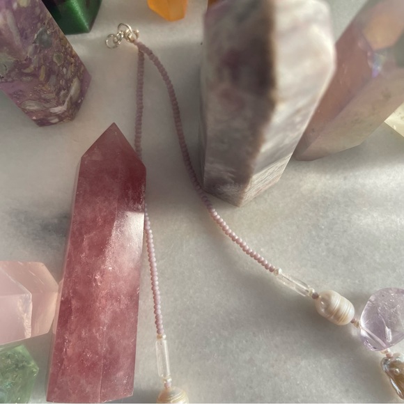 Amethyst & Pearl Statement Necklace OOAK. Handmade. Gemstones - Picture 5 of 5